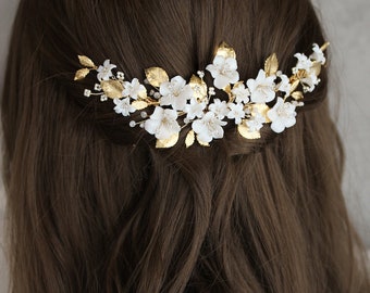 ROSEWOOD | Floral wedding headpiece, gold bridal headpiece