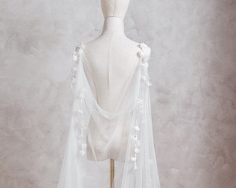 ODESSA | Bridal cape, floral wedding cape, cowl back veil, bride cape, floor length veil, cathedral veil