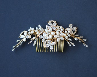 ESTHER | Kristall Braut Kopfschmuck, Kristall Braut Kamm, Perlen Hochzeit Kopfschmuck,