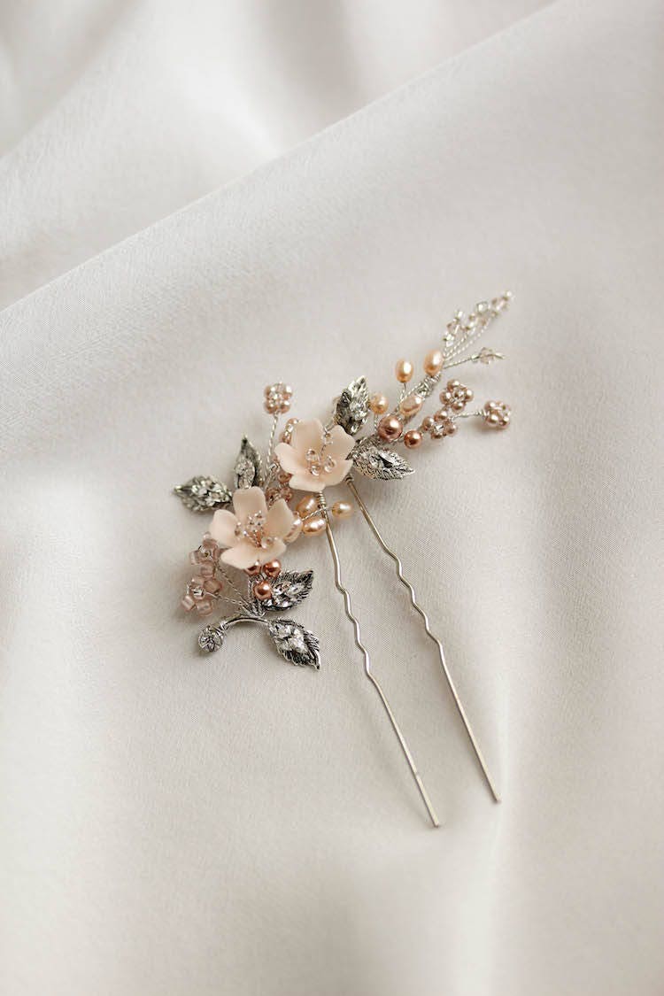 TEAROSE floral hair piece with blush pink bridal hair pin | Etsy