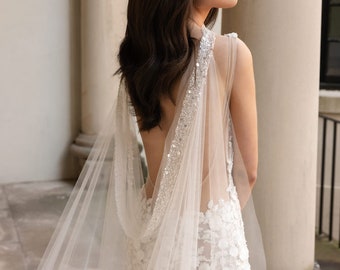 THE KISS | Beaded bridal cape, wedding cape, cowl back bridal cape, open back wedding cape, bridal wings