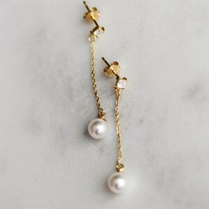 PABLO Gold bridal earrings, small pearl earrings, dainty bridal earrings image 4