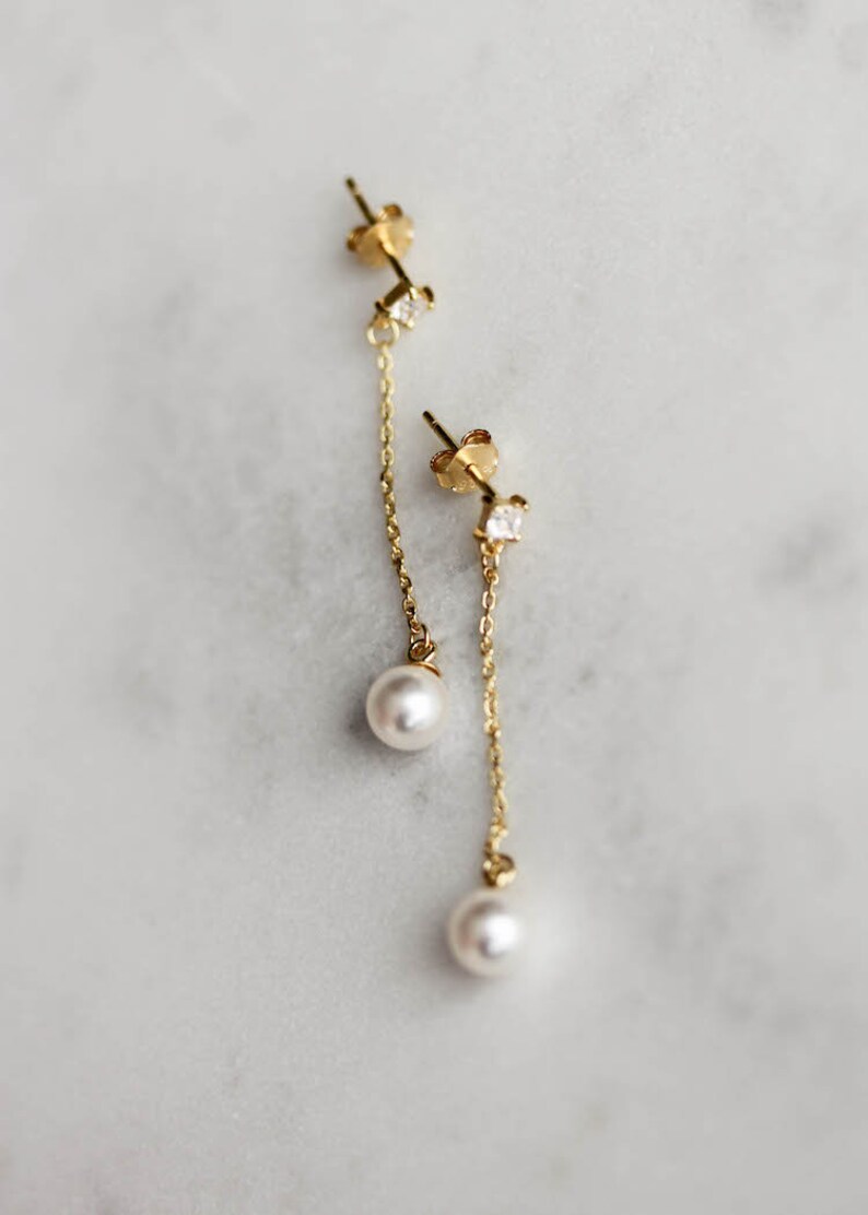 PABLO Gold bridal earrings, small pearl earrings, dainty bridal earrings image 4