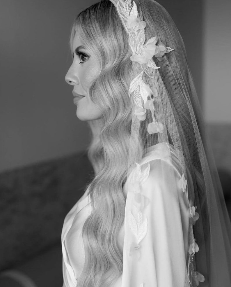 CARMEN Juliet cap veil, bridal cape veil, lace wedding veil, cathedral wedding veil, floor length veils image 2