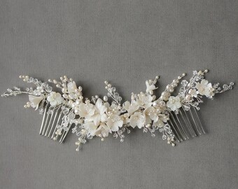 Hair clips PAIR sparkly diamante bling tulip bud rhinestone hair jewellery pins