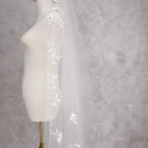 WILD WILLOWS Chapel wedding veil, embellished bridal veil with blusher, bridal veil with lace leaves image 8