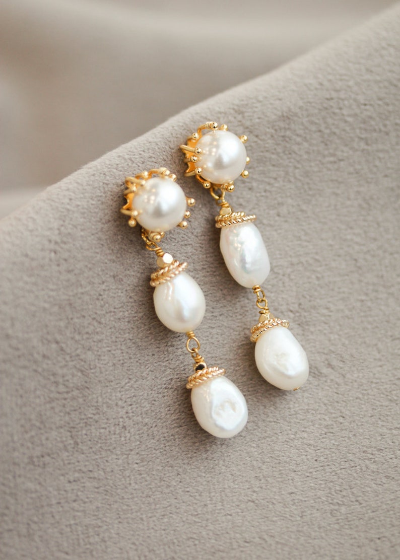 LEON Pearl bridal earrings, statement wedding earrings, pearl drop earrings, gold bridal earrings image 8