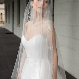 WILD WILLOWS Chapel wedding veil, embellished bridal veil with blusher, bridal veil with lace leaves image 10