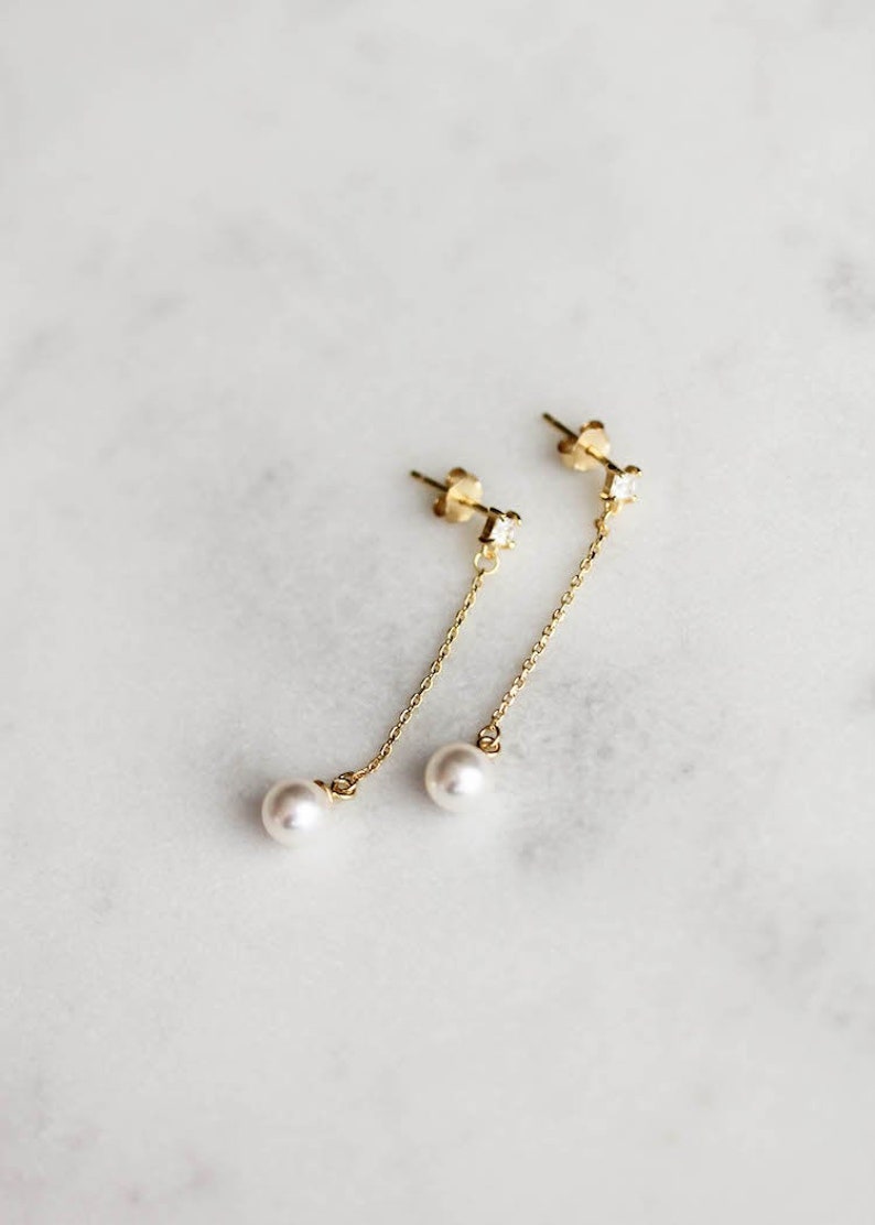 PABLO Gold bridal earrings, small pearl earrings, dainty bridal earrings image 1