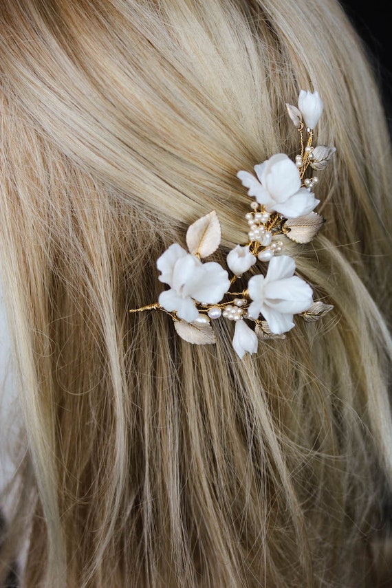 WHITE AND GOLD HAIR PIECE HEAD / BACK COMB Ivory and Co Gold Crystal Encrusted Sparkling Hair Comb main image 4