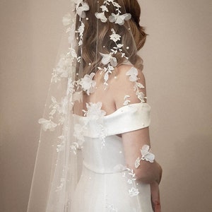 RIVIERA | embroidered cathedral veil, bridal veil with flowers, lace and beading for rustic vintage style wedding look