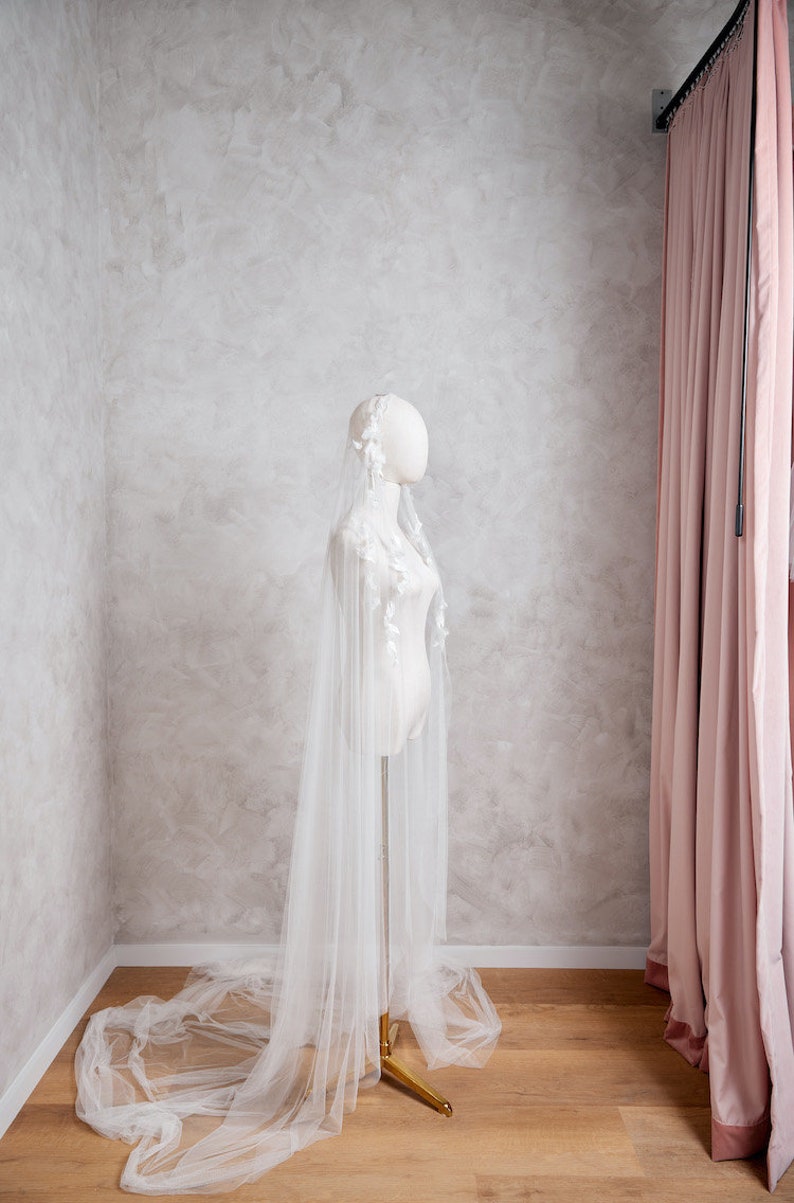 CARMEN Juliet cap veil, bridal cape veil, lace wedding veil, cathedral wedding veil, floor length veils image 5
