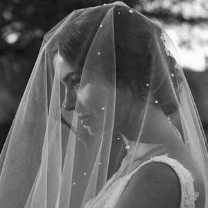 THEODORE pearl chapel wedding veil, pearl veil, bridal veil with pearls, bridal veil cathedral image 10