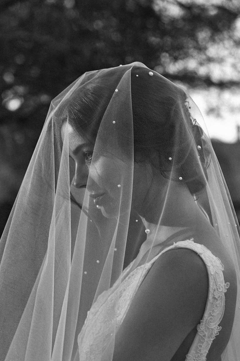 THEODORE pearl chapel wedding veil, pearl veil, bridal veil with pearls, bridal veil cathedral image 10