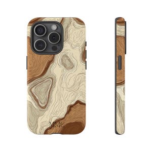 Abstrakte erdige topografische Karte Muster Handyhülle | Topographisches Holzbild | Braun Holz Handyhülle | Naturliebhaber | iPhone | Pixel |Samsung
