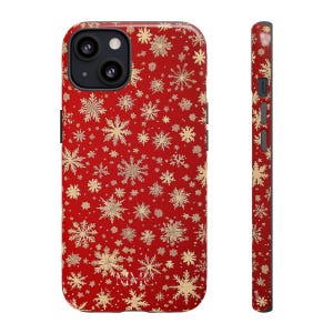 Custodia per telefono natalizia con motivo a fiocchi di neve in carta da regalo rossa carina / Custodia per telefono con fiocchi di neve / Custodia per telefono invernale / iPhone / Samsung / Pixel