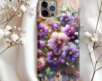 Stained Glass Violet Flower Phone Case: Protective Floral Art Cover