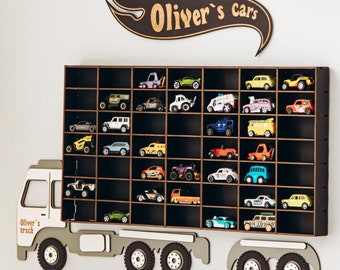 Personalized Wooden Toy Car Shelf: Custom Name Wall Rack, Organizer for Kids Toy Cars