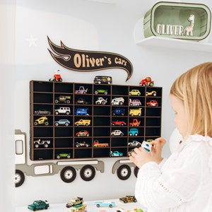 Personalized Truck Shelf for Toy Cars | Custom Wooden Organizer for Kids | Boys Room Wall Display | Christmas Gift for a Child