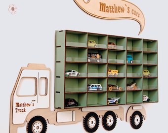 Prateleira personalizada para carrinhos de brinquedo: Organizador com nome, Decoração para quarto de menino, Organizador para coleção de carrinhos de brinquedo, Detalhes em acrílico na prateleira