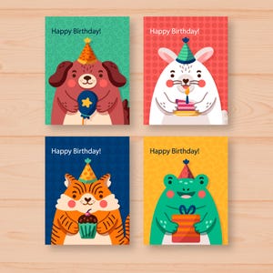 4 postales de cumpleaños digitales para niños PNG tarjeta de cumpleaños para niños tarjeta de cumpleaños personalizada tarjeta de cumpleaños para imprimir tarjeta de cumpleaños para niños