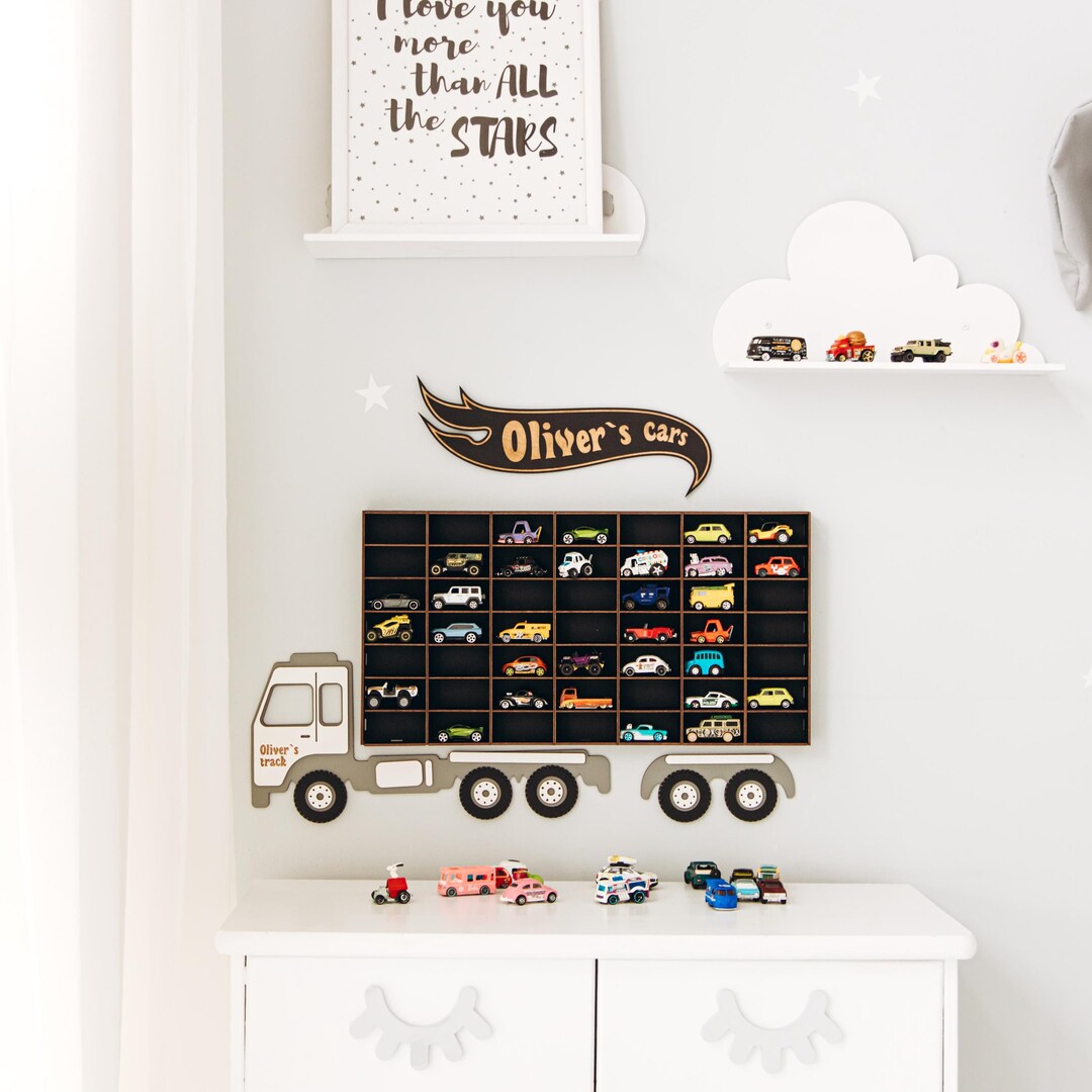 Personalized Wooden Shelf for Mini Toy Cars | Car Storage Wall Rack ...