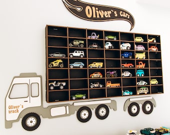 Estante de exhibición de coches de juguete de madera personalizado: decoración para habitación de niños, organizador para coches de juguete infantiles