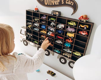 Montessori Kids Truck Wall Shelf Organizer for Toy Cars, Diecast Model Car Display Storage Rack