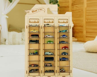 Personalized Wooden Toy Car Organizer – Wall Shelf for Kids Room Gift
