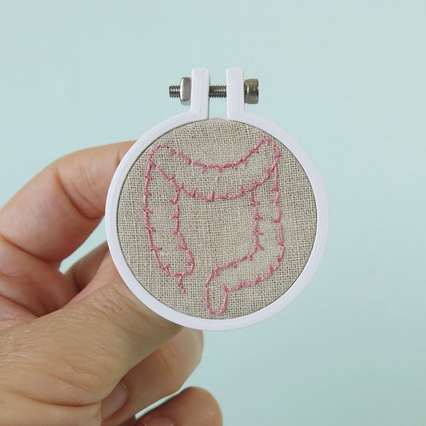 Mini Large Intestine Embroidery Brooch in Hoop