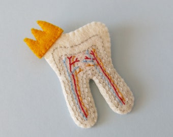 Tooth Cross Section with Crown Brooch Dental Pin Dentist Jewellery Teeth Jewelry