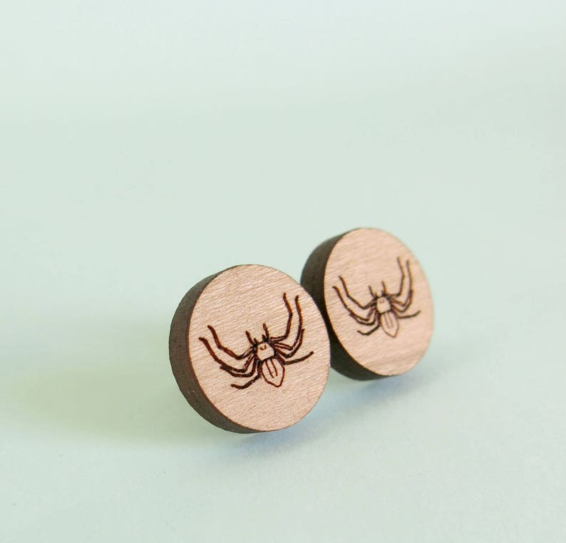 Huntsman Spider Circle Earrings Laser Cut Wood Science JewelleryBiolog Jewelry Biology Anatomy Cells image 4