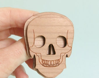 Skull Brooch Wooden 2 layer Laser Cut Anatomy Jewelry Medical Jewellery