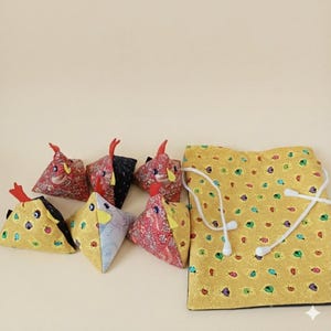 Handmade Chicken Pattern Weights with Lined Drawstring Storage Bag