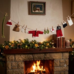 Knitted Santa’s Laundry Garland 92cm | Miniature Christmas Clothesline