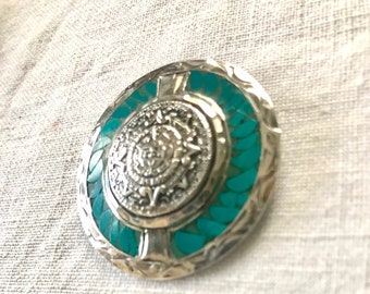 Silver and Turquoise Pin, Mexican Silver Pin, Silver Jewelry, Vintage Silver Pin, Sterling Silver