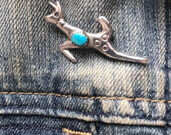 Vintage Silver Deer Pin, Silver and Turquoise Jewelry, Southwestern Style, Silver Pin