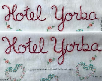 Hotel Yorba Pillowcases, Hand Embroidered, Love Gift, Boho Bedroom, White Stripes, Jack White, Valentines Day, OOAK, Eco-friendly