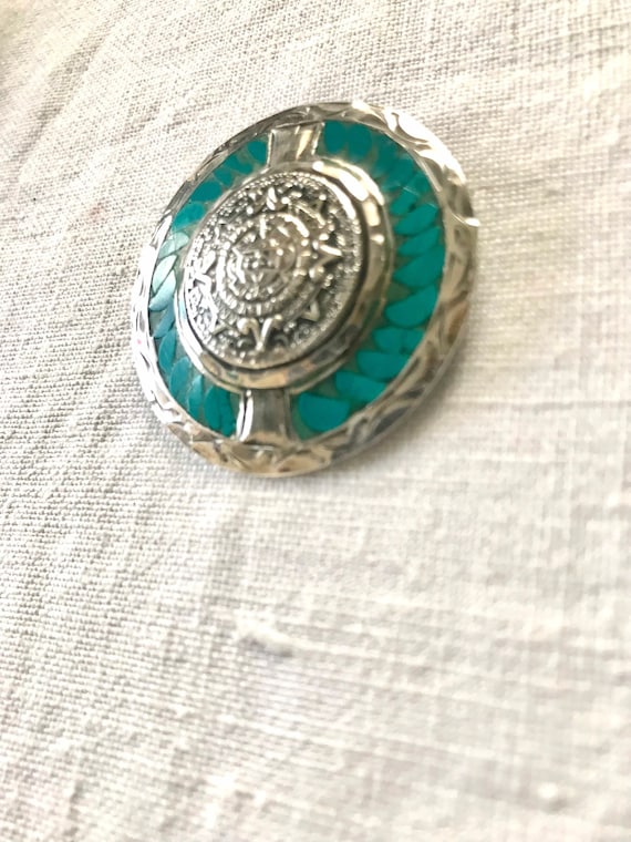 Silver and Turquoise Pin, Mexican Silver Pin, Sil… - image 1