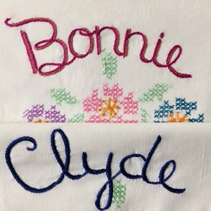 Bonnie and Clyde, Pillowcases, Hand embroidered, Girlfriend gift, Couples gift, Boho Bedroom