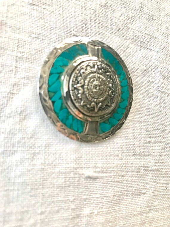 Silver and Turquoise Pin, Mexican Silver Pin, Sil… - image 4