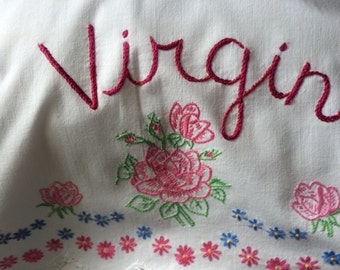 Like a Virgin, Vintage Pillowcases, Hand Embroidered, Madonna, Girlfriend Gift, Boho Bedroom, Partner gift