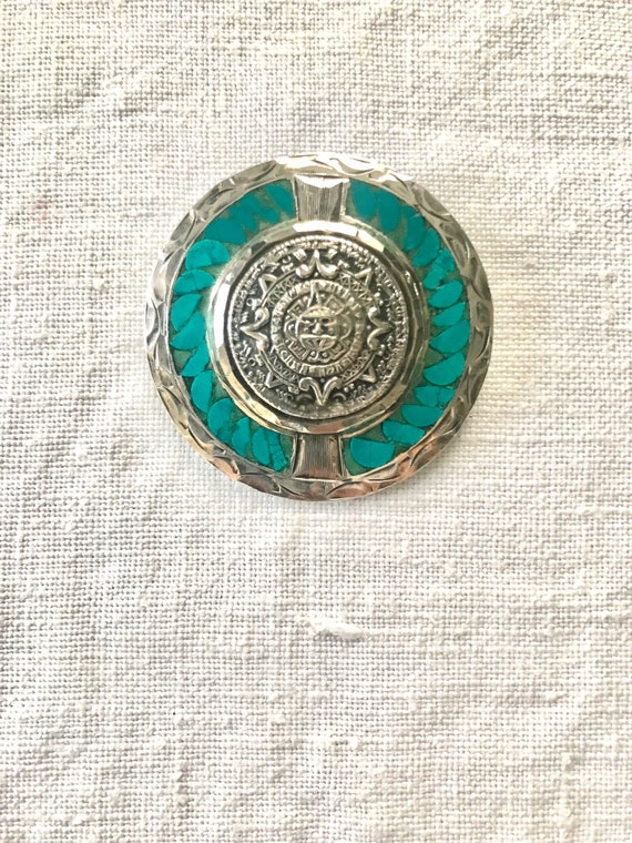 Silver and Turquoise Pin, Mexican Silver Pin, Sil… - image 3