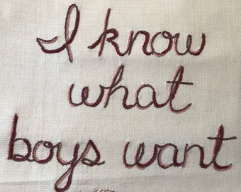 What Boys Want, Tapestry, Embroidered art, Art gift, Wall art, Textile art, Handmade, OOAK, Cat, Birthday, Adult gift