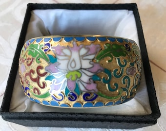 Cloisonné Bangle, Statement Bracelet, Chinese Jewelry, Enamel Bracelet, Multi-color Bracelet, Classic Chinese Style, Bohemian Style