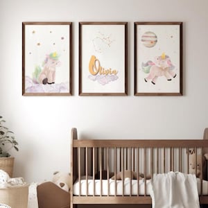Astrology-Inspired Baby Room Sagittarius Unicorn Zodiac Sign Prints & Name Decor | Digital Download Art