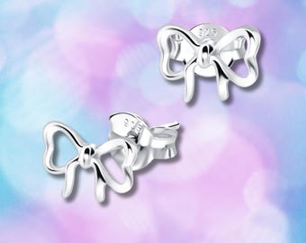 Sterling Silver Bow Stud Earrings: Dainty Ribbon Jewelry