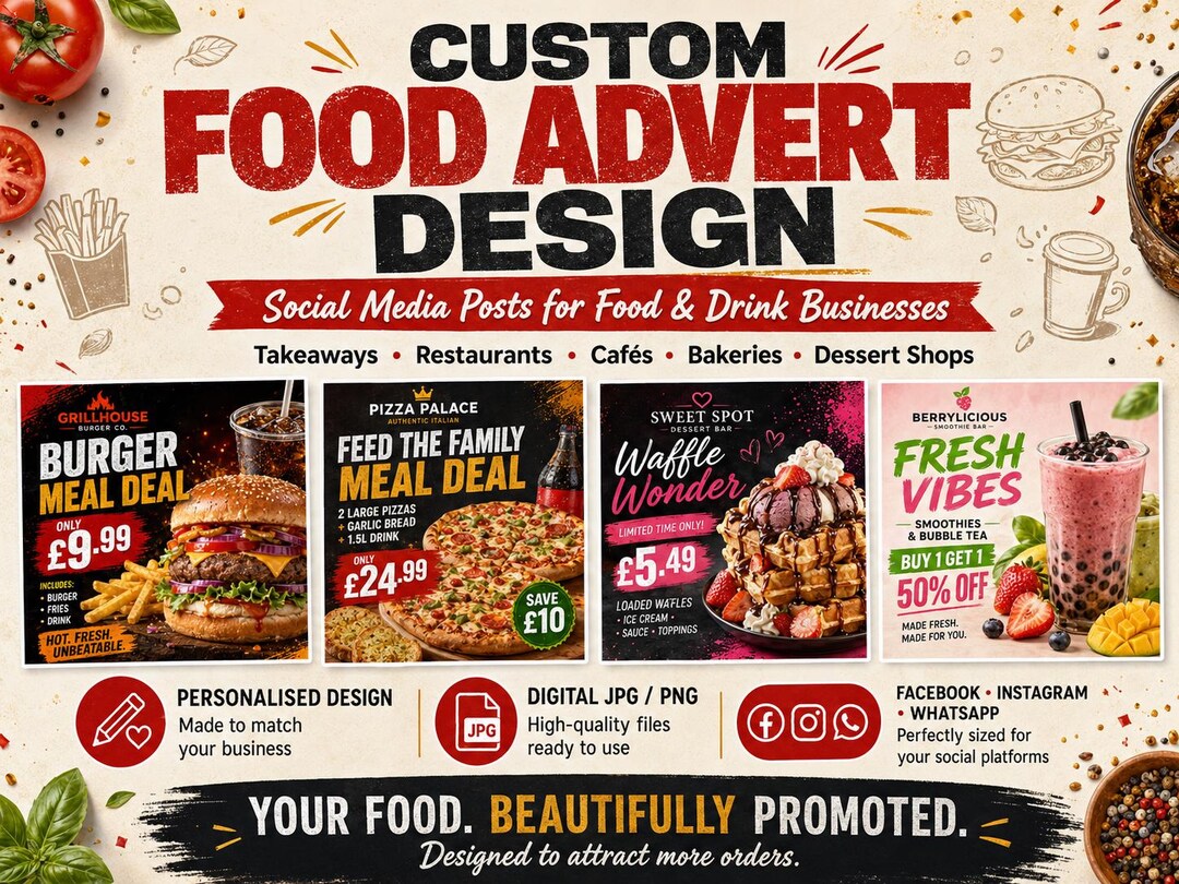 Custom Food Advert Design Restaurant Takeaway Cafe Social Media Post ...