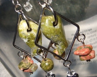 Fish and Chips Unakite Carved Stone Fish Earrings on Titanium Ear Wires Made in Newfoundland Hypo Allergenic