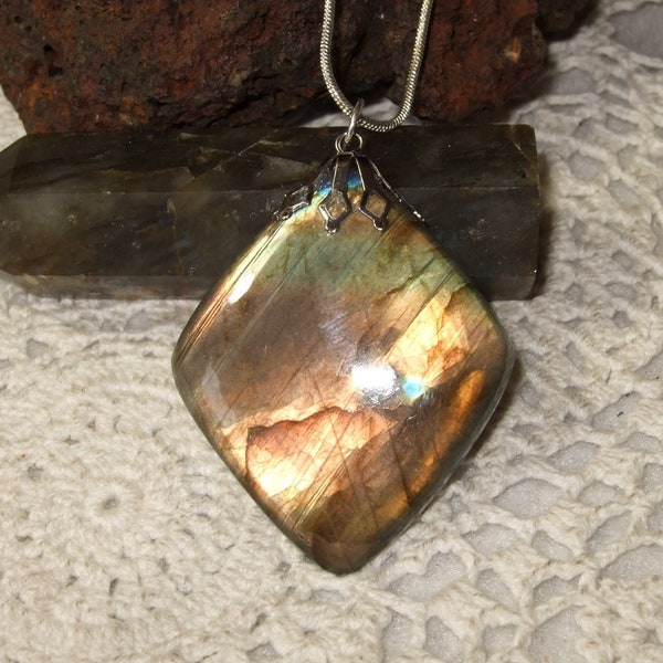 Labradorescence Exists Flash of Colours Labradorite Gemstone Pendant Necklace Sterling Silver Chain